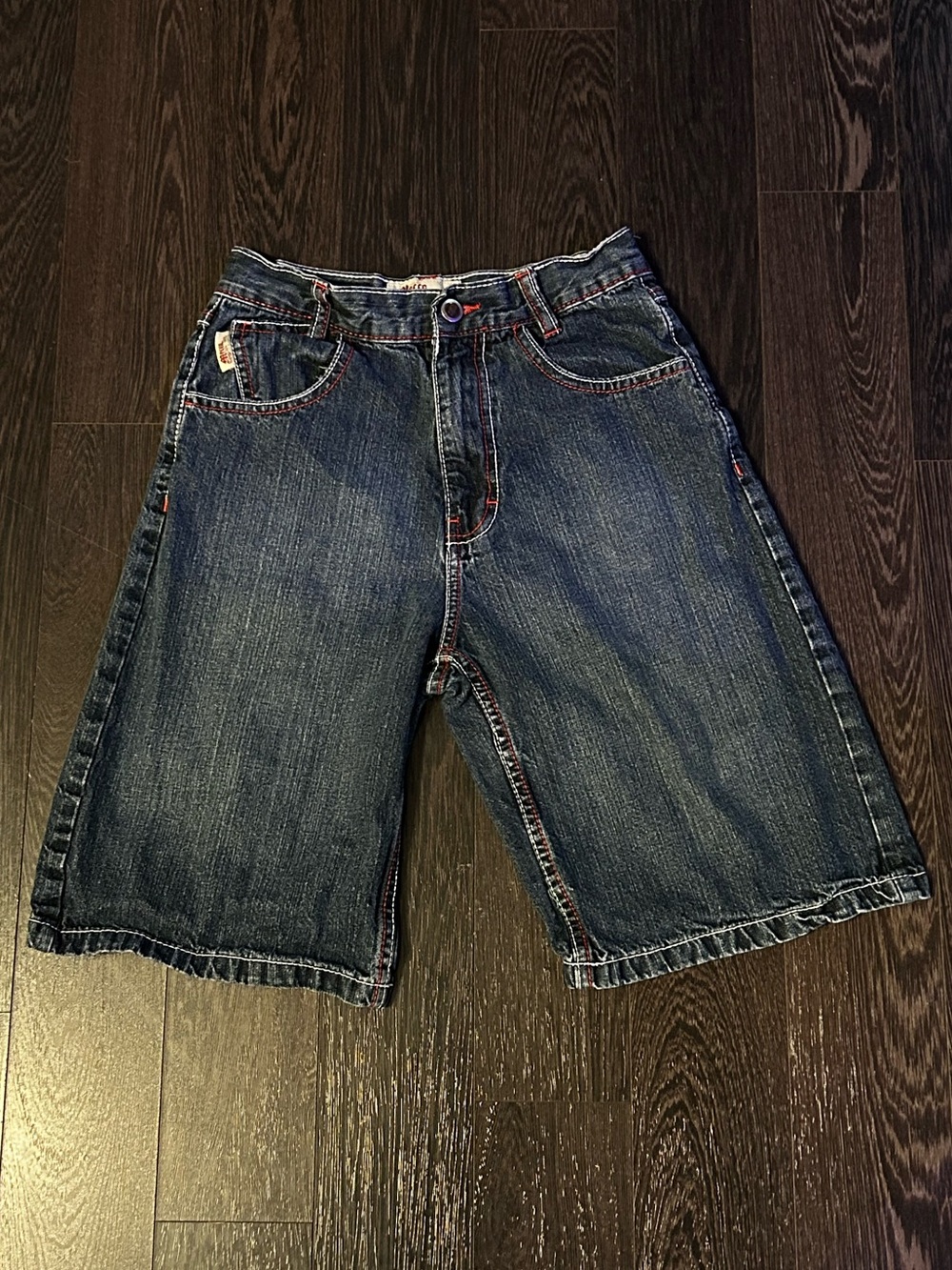 Mecca Dark Blue Denim Shorts with Red Stitching